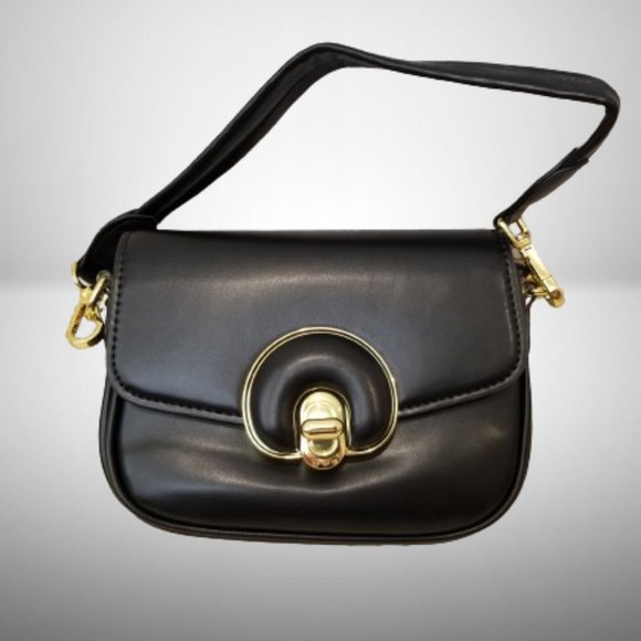 NWT! LOPPOP Black Faux Leather Purse Shoulder Bag w/Two Detachable Straps - Picture 11 of 11